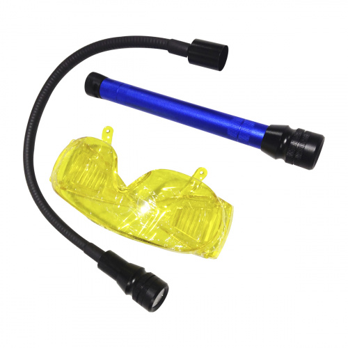 Набор UV-лампа, питание 3 батарейки АА, очки, насадка с белым светом 5 LED