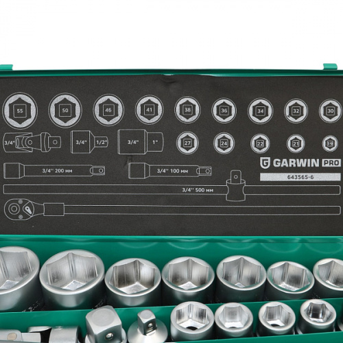 Набор торцевых головок 3/4" 6 гр., 19-55 мм, 21 пр. GARWIN PRO 643565-6 фото 2