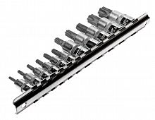 Набор головок торцевых 1/4"-3/8" TORX Т10Н-Т60Н с отверстием 11 предметов JTC