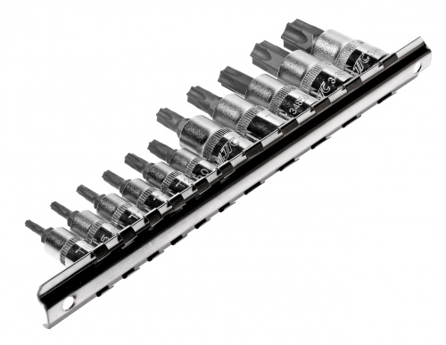Набор головок торцевых 1/4"-3/8" TORX Т10Н-Т60Н с отверстием 11 предметов JTC