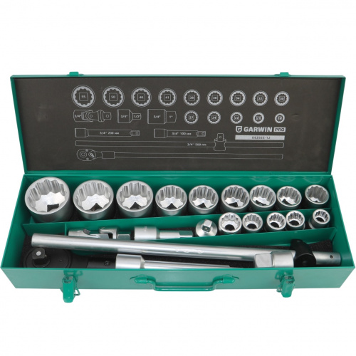 Набор торцевых головок 3/4" 12 гр., 19-55 мм, 21 пр. GARWIN PRO 643565-12