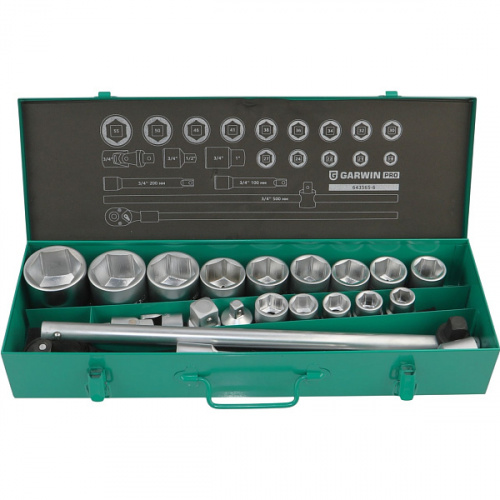 Набор торцевых головок 3/4" 6 гр., 19-55 мм, 21 пр. GARWIN PRO 643565-6